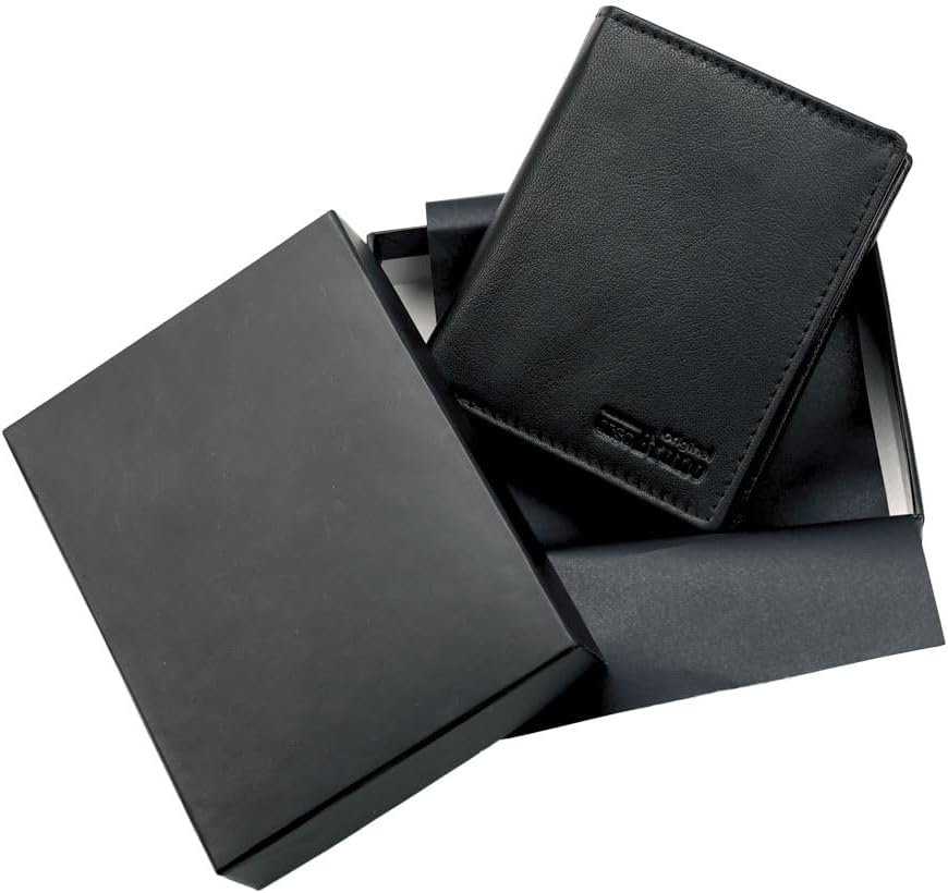 Mini Geldbörse Leder Herren schwarz RFID Schutz, kleine Herren Minigeldbörse Echtleder, Mini-Geldbeutel Kartenetui schwarz Portemonnaie klein, flaches schlankes schmales Portmonee Männer