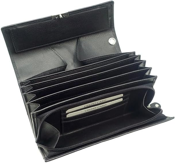 Echt-Leder Kellnerbörse Taxi Geldbörse Leder schwarz Kellner-Portemonnaie Kellner-Geldbörse Geldbeutel Portmonee mit großem Münzfach für Damen Herren