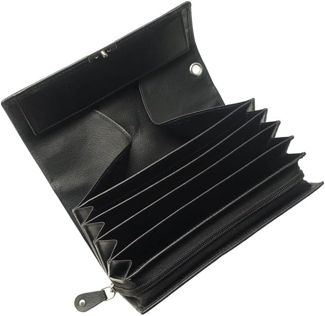 Echt-Leder Kellnerbörse Taxi Geldbörse Leder schwarz Kellner-Portemonnaie Kellner-Geldbörse Geldbeutel Portmonee mit großem Münzfach für Damen Herren