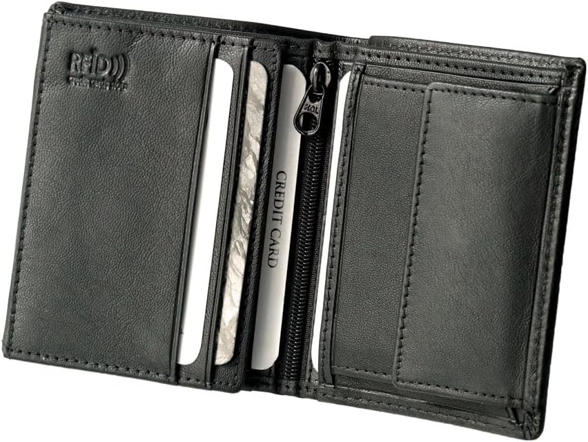 Mini Geldbörse Leder Herren schwarz RFID Schutz, kleine Herren Minigeldbörse Echtleder, Mini-Geldbeutel Kartenetui schwarz Portemonnaie klein, flaches schlankes schmales Portmonee Männer