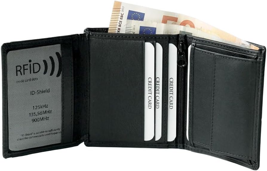 Mini Geldbörse Leder Herren schwarz RFID Schutz, kleine Herren Minigeldbörse Echtleder, Mini-Geldbeutel Kartenetui schwarz Portemonnaie klein, flaches schlankes schmales Portmonee Männer