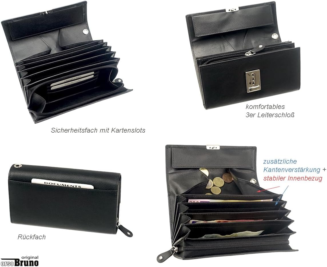 Echt-Leder Kellnerbörse Taxi Geldbörse Leder schwarz Kellner-Portemonnaie Kellner-Geldbörse Geldbeutel Portmonee mit großem Münzfach für Damen Herren