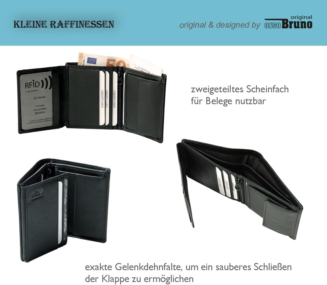 Mini Geldbörse Leder Herren schwarz RFID Schutz, kleine Herren Minigeldbörse Echtleder, Mini-Geldbeutel Kartenetui schwarz Portemonnaie klein, flaches schlankes schmales Portmonee Männer