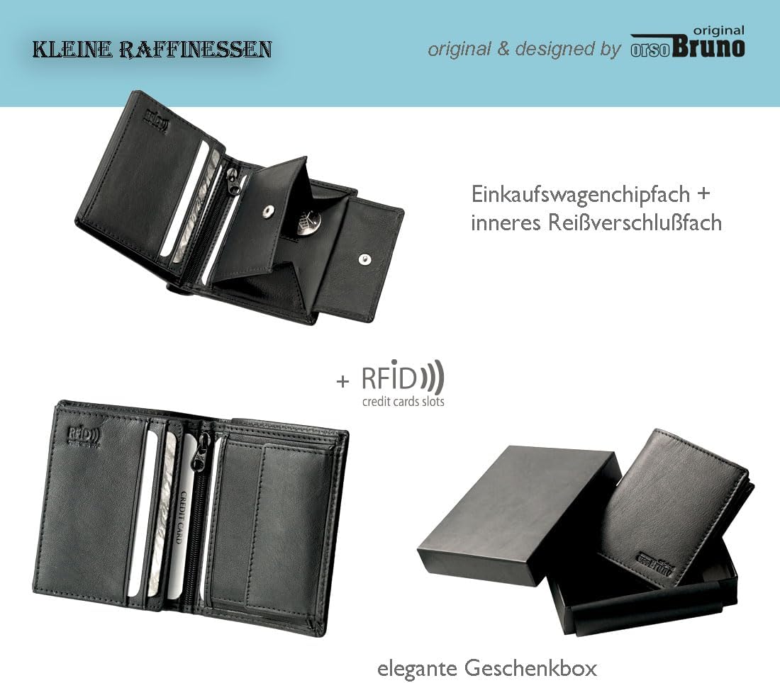 Mini Geldbörse Leder Herren schwarz RFID Schutz, kleine Herren Minigeldbörse Echtleder, Mini-Geldbeutel Kartenetui schwarz Portemonnaie klein, flaches schlankes schmales Portmonee Männer