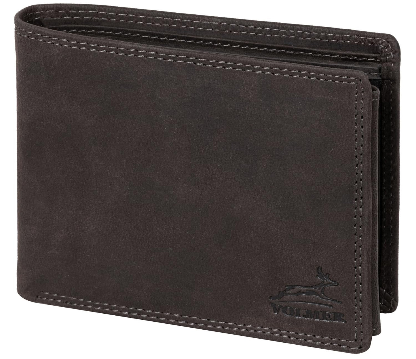 Fa.Volmer ® Leder Geldbörse Herren - extra-stabile Doppelnaht - 9 Fächer für Kreditkarten - Querformat - VO11 (01 schwarz)