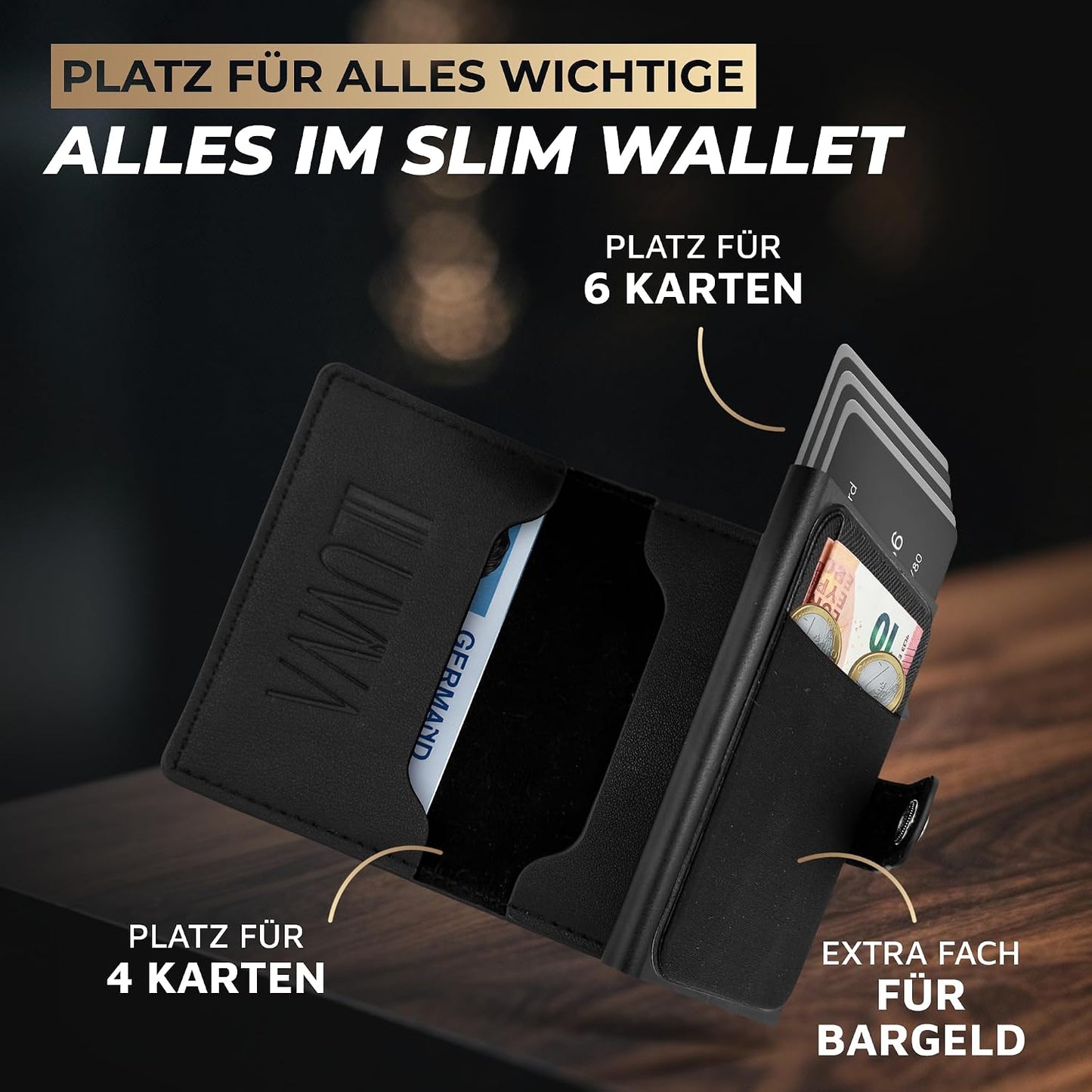 Slim Wallet – superleicht & kompakt – Geldbörse aus Premium-Kunstleder – rutschfestes Kartenfach – Portmonee für bis zu 10 Karten – Ideal für Business & Alltag
